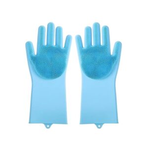 dog washing gloves 1 pair, cat grooming brush glove, heat resistant silicone mitt household with hanging hole, 3 in 1 bathing, deshedding and massaging cleaning glove multifunction for pet blue