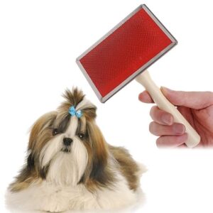 pet grooming slicker brush shedding hair remove brush wood handle dog cat cleaning supply shot hair/long hair