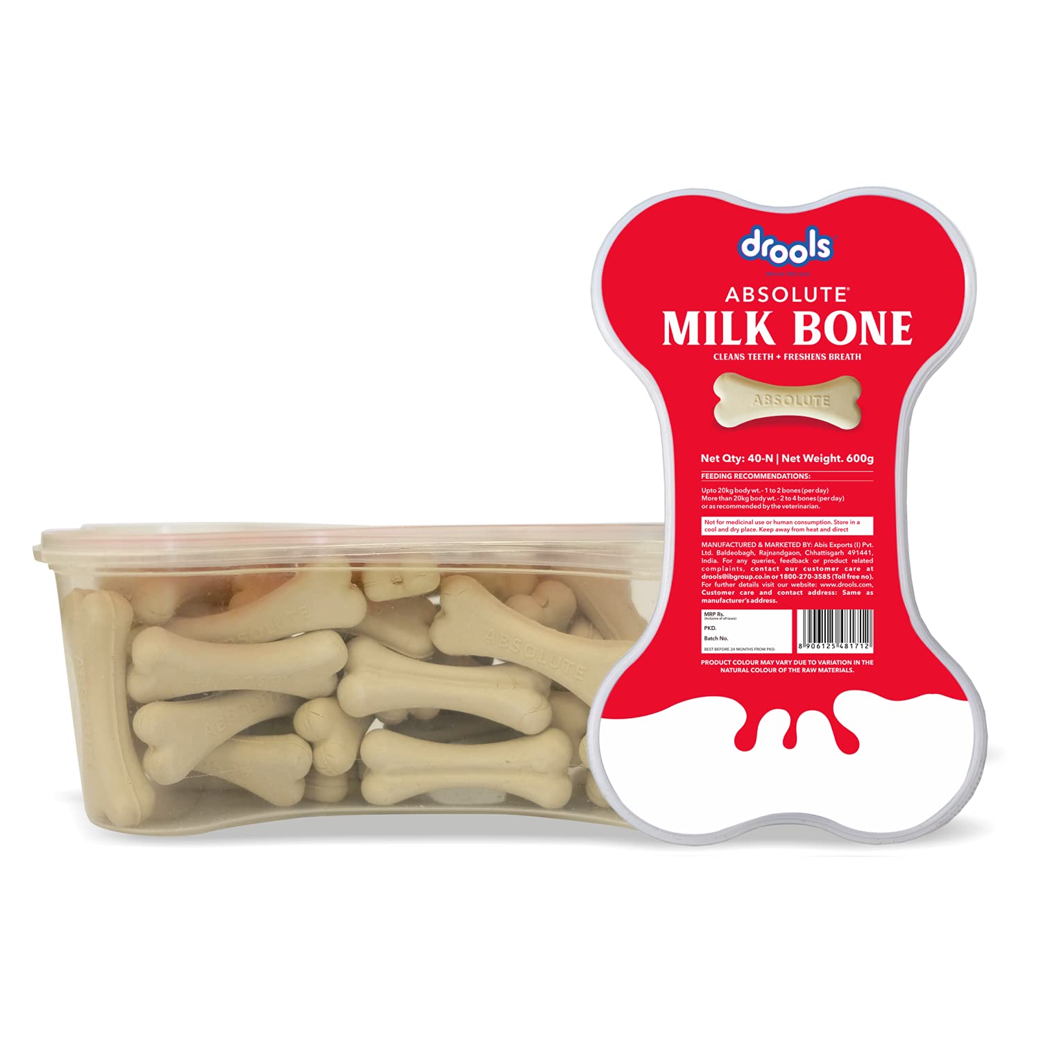 drools absolute dog bone treats, milk flavour 600g 40peices jar, all life stages drools absolute dog bone treats, milk flavour 600g 40peices jar, all life stages