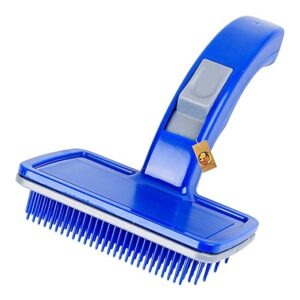 foodie puppies pet grooming slicker (blue slicker) | dogs, cats, rabbit & goat | long & short hair | shedding massage brush | rectangle head & curved handle self cleaning pet comb
