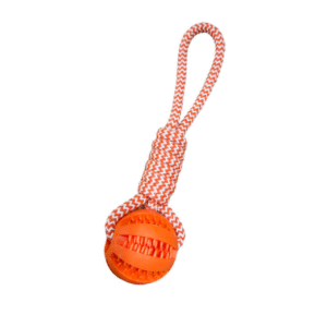 rubber dental ball with rope dog toy – chew, tug & interactive play toy