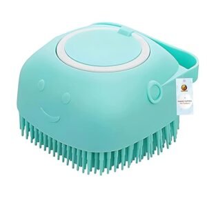 dog bath brush body scrubber shampoo dispenser tick remover (silicone dispenser brush) for shower bathing and shedding soft silicone brushes for pet puppy dogs cat rabbit horse